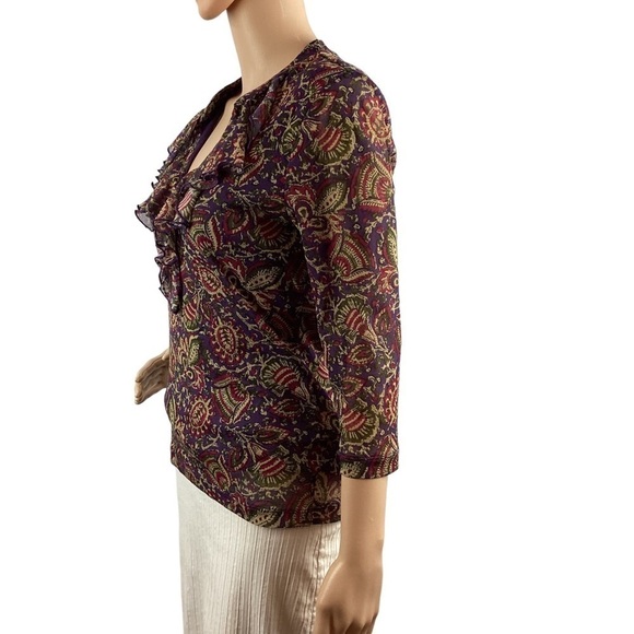 Chaps Petite Top Size PM Purple Floral Print Ruffle - Picture 3 of 5